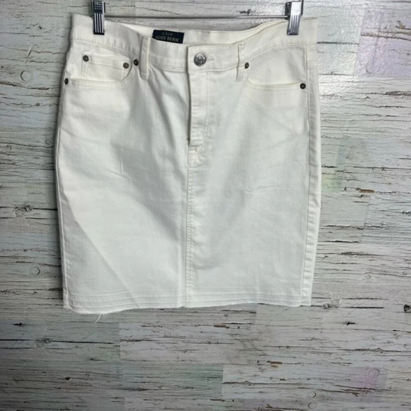 J.crew  indigo dream white denim jean skirt raw hem size 31 - Picture 2 of 6